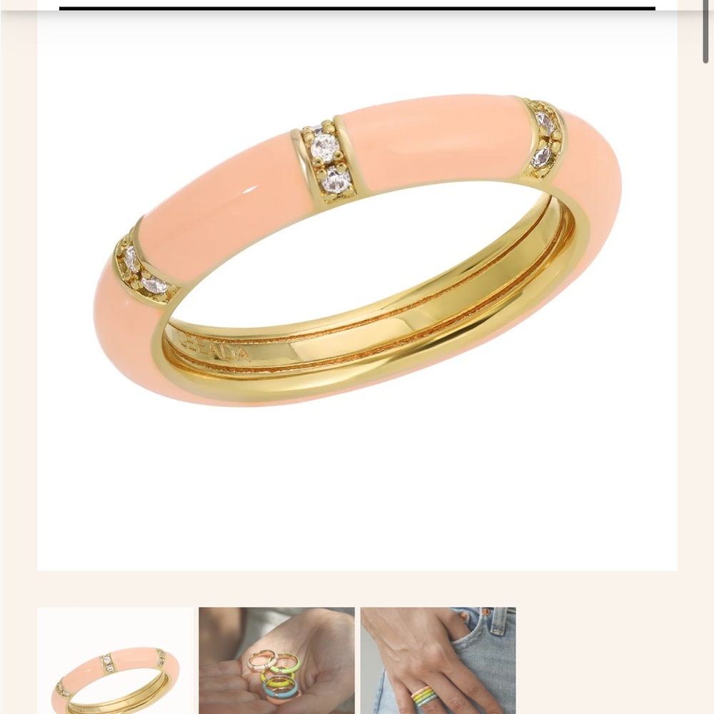 LEEADA Gold and Peach Enamel Ring